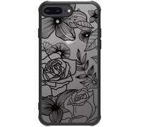Dumkery Coque florale mignonne compatible avec iPhone 7 Plus, coque Line Art rose iPhone 8 Plus, coque de fleurs esthétiques, coque antichoc en polycarbonate et TPU pour filles et femmes