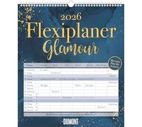 DUMONT - Agenda flexible Glamour 2026 - Planning familial 35 x 40 cm - Calendrier mural avec 7 colonnes, phases de la lune et autocollants de date, organisé avec style