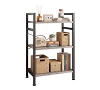 DUMOS Bibliothèque classique à 3 niveaux, grande étagère pour salon, maison, bureau, organiseur de rangement pour CD/livres/films, bois gris