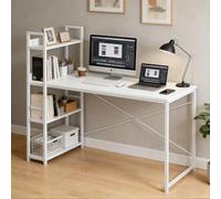 DUMOS Bureau d'ordinateur avec Support pour écouteurs et Sac de Rangement - Petit Bureau en Bois - Table de Bureau pour la Maison et Le Bureau