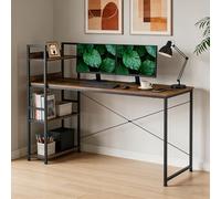 DUMOS Bureau d'ordinateur avec Support pour écouteurs et Sac de Rangement - Petit Bureau en Bois - Table de Bureau pour la Maison et Le Bureau