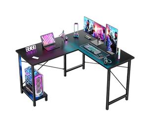 DUMOS Bureau en Forme de L, Bureau de Jeu d'ordinateur, Table de Bureau d'angle avec étagère CPU pour étude à Domicile, écriture, Station de Travail, 127 cm, Noir