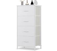 DUMOS Commode Chambre Adulte - Meuble de Rangement Chambre, avec 4 Tiroirs, Commode Tiroir en Tissu avec Cadre en Acier Solide, Idéal Commode Rangement pour La Chambre et Le Salon (Blanc)