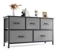 DUMOS Commode Chambre Adulte - Meuble de Rangement Chambre, avec 5 Tiroirs, Commode Tiroir en Tissu avec Cadre en Acier Solide, Idéal Commode Rangement pour La Chambre et Le Salon (Gris)