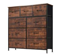 DUMOS Commode Chambre Adulte - Meuble de Rangement Chambre, avec 9 Tiroirs, Commode Tiroir en Tissu avec Cadre en Acier Solide, Idéal Commode Rangement pour La Chambre et Le Salon (Brun Vintage)