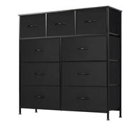 DUMOS Commode Chambre Adulte - Meuble de Rangement Chambre, avec 9 Tiroirs, Commode Tiroir en Tissu avec Cadre en Acier Solide, Idéal Commode Rangement pour La Chambre et Le Salon (Noir)
