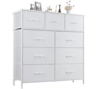 DUMOS Commode Chambre Adulte - Meuble de Rangement Chambre, avec 9 Tiroirs, Commode Tiroir en Tissu avec Cadre en Acier Solide, Idéal Commode Rangement pour La Chambre et Le Salon (Blanc)