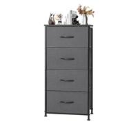 DUMOS Commode pour chambre à coucher, 4 tiroirs, grande commode en tissu avec dessus en bois et cadre en métal pour chambre d'enfant, salon, placard, gris