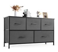 DUMOS Commode pour chambre à coucher, 5 tiroirs de rangement, large en tissu, meuble de rangement avec cadre en métal pour vêtements, chambre d'amis, salon, couloir, entrée