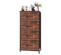 DUMOS Commode pour chambre à coucher à 4 tiroirs, grande commode de placard en tissu avec dessus en bois et cadre en métal pour vêtements, chambre d'enfant, salon, marron