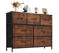 DUMOS Commode pour chambre à coucher avec 7 tiroirs en tissu, unités de rangement pour vêtements, placard, chambre d'enfant, tour de rangement avec armoire, cadre en métal, dessus en bois, mobilier de