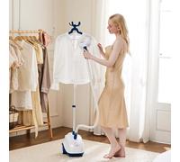 DUMOS - Défroisseur à linge de 1500 W avec roues roulantes, réservoir d'eau de 1,7 l pour vapeur de 55 minutes, chauffage rapide en 45 secondes, vaporisateur portable sur pied pour vêtements sans plis