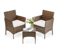 DUMOS Ensemble de meubles de patio 3 pièces, meubles d'extérieur en osier avec table basse, chaises de patio modernes en rotin avec canapé pour jardin, terrasse, porche, balcon, pelouse, marron