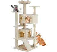 DUMOS Grand Arbre à Chat - 135 cm - Tour d'escalade - Arbre à Chat avec Grotte - Entièrement enveloppé de sisal - Arbre à Chat d'activités pour Chats de Tous âges (Beige)