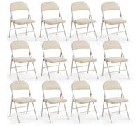 DUMOS Lot de 12 chaises pliantes rembourrées en cuir pour intérieur ou extérieur, sièges commerciaux empilables avec cadre en acier, capacité pour la maison, le bureau, les fêtes, confortables Kahki