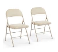 DUMOS Lot de 2 chaises pliantes rembourrées en cuir pour intérieur ou extérieur - Siège commercial empilable avec cadre en acier - Capacité pour la maison, le bureau, les fêtes, confortables - Kahki