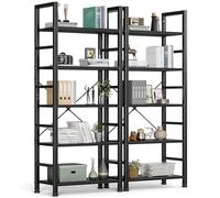 DUMOS Lot de 2 étagères modernes à 5 niveaux pour livres, CD, films, rangement et organisation, décoration d'intérieur industrielle pour chambre à coucher, bureau, cuisine, salon, noir