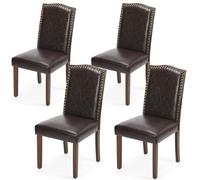 DUMOS Lot de 4 chaises de salle à manger rembourrées modernes avec finition tête de clou et pieds en bois, accent du milieu du siècle pour salon, cuisine, marron foncé