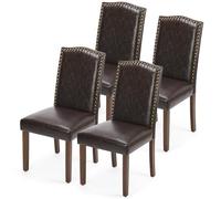 DUMOS Lot de 4 chaises de salle à manger rembourrées modernes avec finition tête de clou et pieds en bois, accent du milieu du siècle pour salon, cuisine, marron foncé
