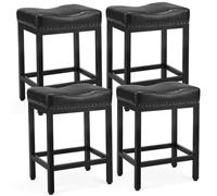 DUMOS Lot de 4 tabourets de bar rembourrés de hauteur de comptoir de 61 cm, tabourets de bar de cuisine modernes avec base en métal, cuir synthétique pour îlot de cuisine, noir