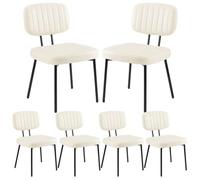 DUMOS Lot de 6 chaises de salle à manger rembourrées en cuir synthétique avec dossier et pieds en métal pour cuisine et salon, blanc