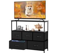 DUMOS Meuble TV avec 5 tiroirs de rangement en tissu, console multimédia avec étagère ouverte pour télévision de 45", unité de divertissement compacte pour chambre à coucher, espace de vie ou