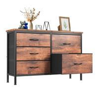 DUMOS Meuble TV pour chambre à coucher avec 5 tiroirs de rangement, commode en tissu avec cadre en métal, unités de rangement pour livres, meuble TV et couloir, rouille