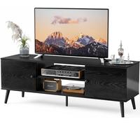 DUMOS Support TV pour télévision de 55 à 60 pouces, centre de divertissement avec armoire de rangement, table console multimédia moderne du milieu du siècle, charnière réglable, meuble de télévision