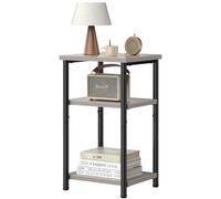 DUMOS Table d'appoint, table d'appoint à 3 niveaux pour petit espace, étagère de rangement, table de nuit avec pieds réglables pour salon, chambre à coucher, bureau, lot de 1, gris chêne
