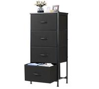 DUMOS Table de Chevet à 4 tiroirs avec bacs en Tissu Amovibles, Cadre en Acier Robuste, Organiseur en Bois pour Chambre à Coucher, Chambre d'enfant, Placard, Salon