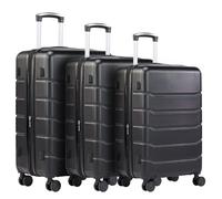 DUMOS Valise Rigide Basique 3 pièces - Valise Rigide - Valise de Voyage - Serrure à 4 roulettes - Poignée télescopique, Noir, Modern-02