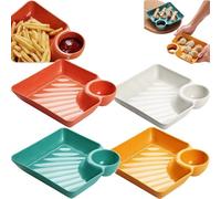 Dumpling Plate with Dipping Saucer, 4 Pack PP Plastic Japanese Dumpling Plates, Unbreakable Divided Plate with Sauce Compartment for Sushi, Picnic, Camping, Outdoor Party (Mix)