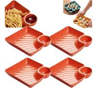Dumpling Plate with Dipping Saucer, 4 Pack PP Plastic Japanese Dumpling Plates, Unbreakable Divided Plate with Sauce Compartment for Sushi, Picnic, Camping, Outdoor Party (Red)