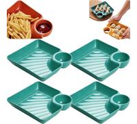 Dumpling Plate with Dipping Saucer, 4 Pack PP Plastic Japanese Dumpling Plates, Unbreakable Divided Plate with Sauce Compartment for Sushi, Picnic, Camping, Outdoor Party (Green)