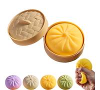 Dumpling Squishies Toy, Colorful Dumpling Squishes Stress Balls with Steamer, Simulation Food Squishies Bun for Adults (A: Yellow)