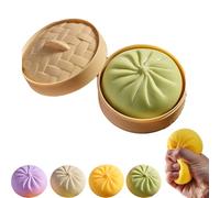 Dumpling Squishies Toy, Colorful Dumpling Squishes Stress Balls with Steamer, Simulation Food Squishies Bun for Adults (A: Green)