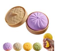 Dumpling Squishies Toy, Colorful Dumpling Squishes Stress Balls with Steamer, Simulation Food Squishies Bun for Adults (A: Purple)