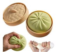 Dumpling Squishy Fidget Toys with Steamer - Soft Stress Relief Bun Sensory Ball for Anxiety & Hand Exercise - Mini 2.6 inch Desk Toy for Kids Adults Office (Green)