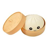 Dumpling Squishy, Glitter Dumpling Squishy Mystery, Crazy Fun Squishiest Bun Dumplings with Steamer Box, Stress & Anxiety Relief Toys for Adults (A White)