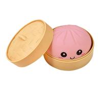 Dumpling Squishy, Glitter Dumpling Squishy Mystery, Crazy Fun Squishiest Bun Dumplings with Steamer Box, Stress & Anxiety Relief Toys for Adults (A Pink)