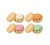 Dumpling Squishy, Glitter Dumpling Squishy Mystery, Crazy Fun Squishiest Bun Dumplings with Steamer Box, Stress & Anxiety Relief Toys for Adults (4Pcs)