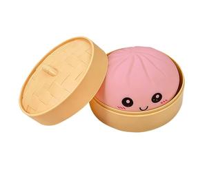 Dumpling Squishy, Glitter Dumpling Squishy Mystery, Crazy Fun Squishiest Bun Dumplings with Steamer Box, Stress & Anxiety Relief Toys for Adults (A Pink)