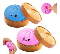 Dumpling Squishy Jouet sensoriel, 2 pièces Balle Anti-Stress Géante en Forme De Ravioli avec boîte à Vapeur, Pâte de décompression à Pression Douce, pour créer Une Bonne Humeur