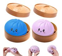Dumpling Squishy Jouet sensoriel, 2 pièces Balle Anti-Stress Géante en Forme De Ravioli avec boîte à Vapeur, Pâte de décompression à Pression Douce, pour créer Une Bonne Humeur