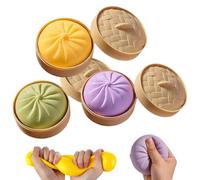 Dumpling Squishy Jouet sensoriel, 3 pièces Balle Anti-Stress Géante en Forme De Ravioli avec boîte à Vapeur, Pâte de décompression à Pression Douce, pour créer Une Bonne Humeur