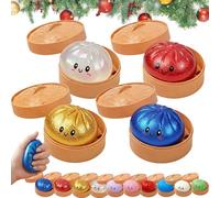 Dumpling Squishy Mystery Glitter, Crazy Fun Squishiest Bun Dumplings with Steamer Box, Stress Relief Toys for Adults for Home Office (4pcs)
