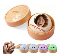 Dumpling Squishy personnalisé avec boîte à vapeur, Bao Bun Squishies personnalisé avec votre photo, soulage le stress et combat l'anxiété, cadeau personnalisé amusant pour le bureau, le bureau et la