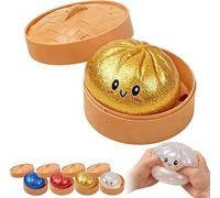 Dumpling Squishy, Squishy Anti Stress-Squishys Dumpling, Dumplings Squishys Glitter avec BoîTe à Vapeur, pour la Maison, l'école, la Salle de Classe (Or)