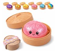 Dumpling Squishy, Squishy Dumpling Toy, Glitter Dumplings Squishiest with Steamer Box, Stress & Anxiety Relief Toys Non-Edible (Pink)