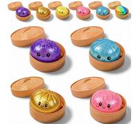 Dumpling Squishy, Squishy Dumpling Toy, Glitter Dumplings Squishiest with Steamer Box, Stress & Anxiety Relief Toys Non-Edible (4Pcs)